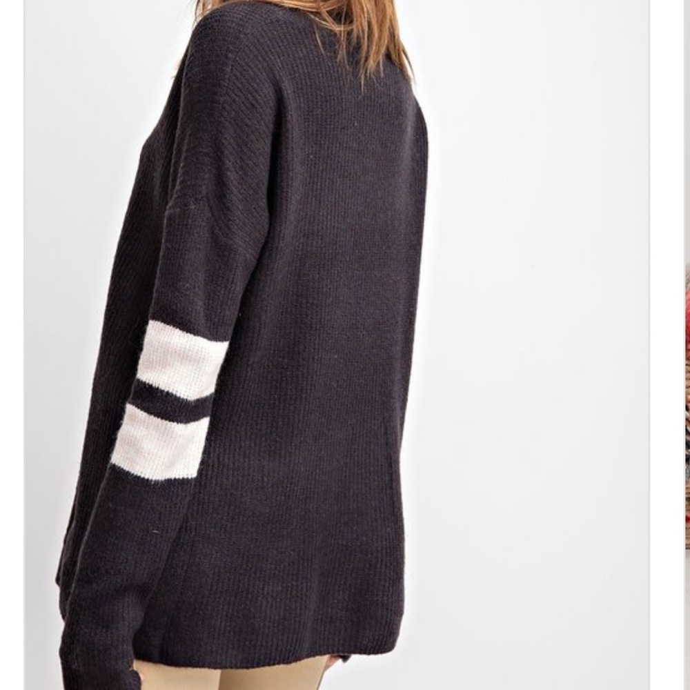 EASEL Athletic Striped Black V-Neck Sweater NWT - Picture 2 of 7